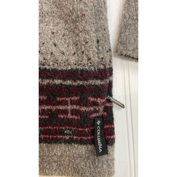 VTG Columbia Womens Small Maroon Grey Aztec Wool Fleece Zip Jacket USA 90s Y2K - Picture 3 of 12